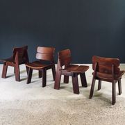 Constructivist Oak Dining Chairs, Belgium, 1960s, Set of 4