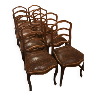 Eight antique dining room chairs