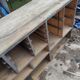 Ancien meuble casier d'atelier industriel en bois de sapin