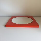 Vintage round mirror, enamelled metal square frame, 1970