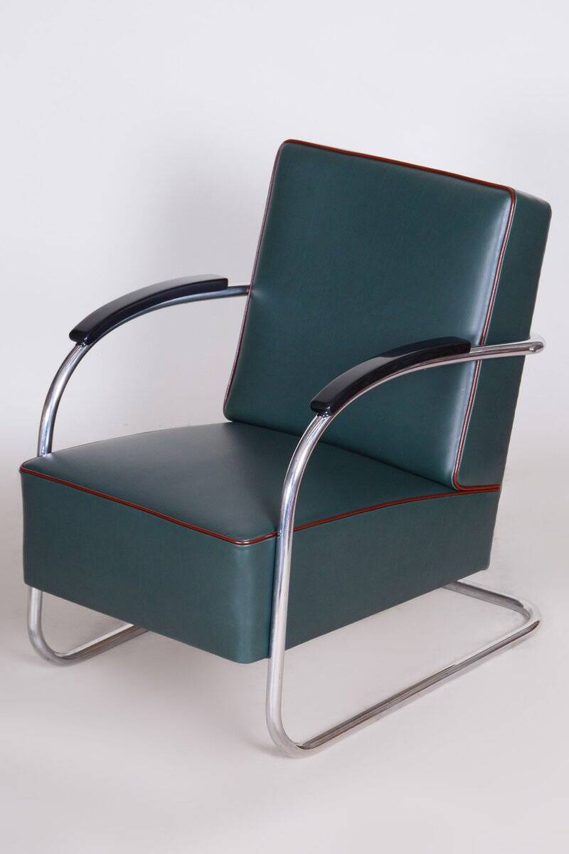 Bauhaus Chrome & Leather Armchair from Mücke-Melder, 1930s
