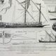Old engraving 1898, Galley, boat, ship, sail • Original and vintage lithograph