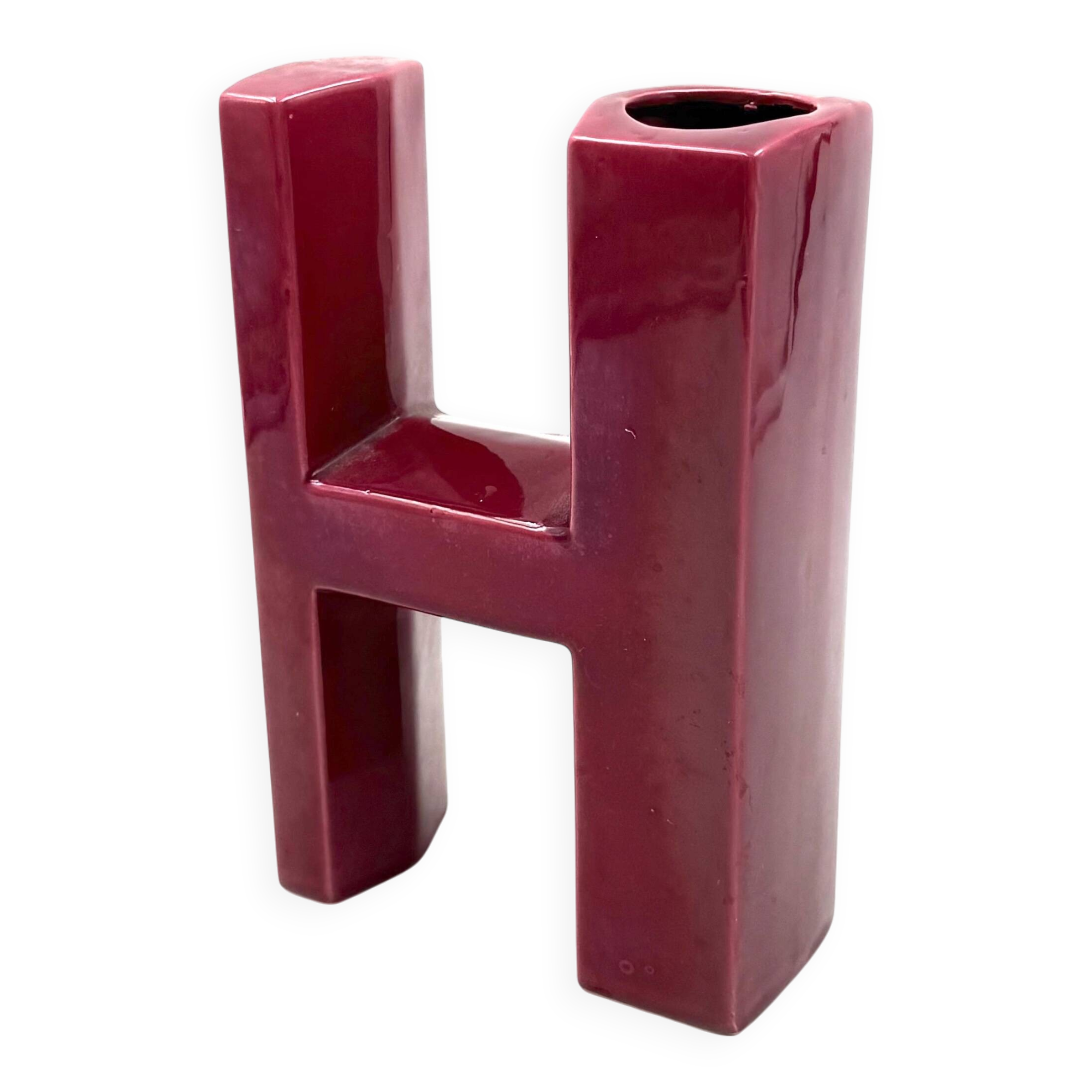 Space age red H letter shaped ceramic solifleur vase, Marcel Radureau 1970
