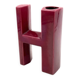 Space age red H letter shaped ceramic solifleur vase, Marcel Radureau 1970