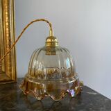 Suspension with vintage amber glass lampshade