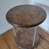 Table basse guéridon sellette vintage art déco tube métal plateau bois