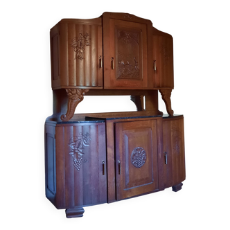 Buffet deux corps années 1930 en chêne massif