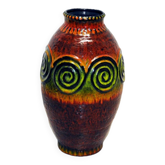 Large colorful Ceramic vintage vase West Germany 1970s