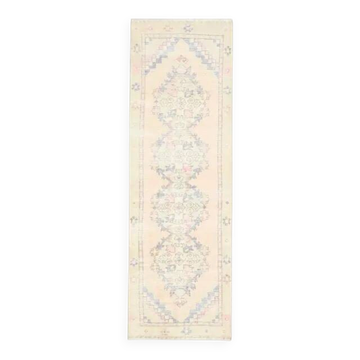 1970s vintage Turkish hand-knotted wool cotton pink runner rug 85x273