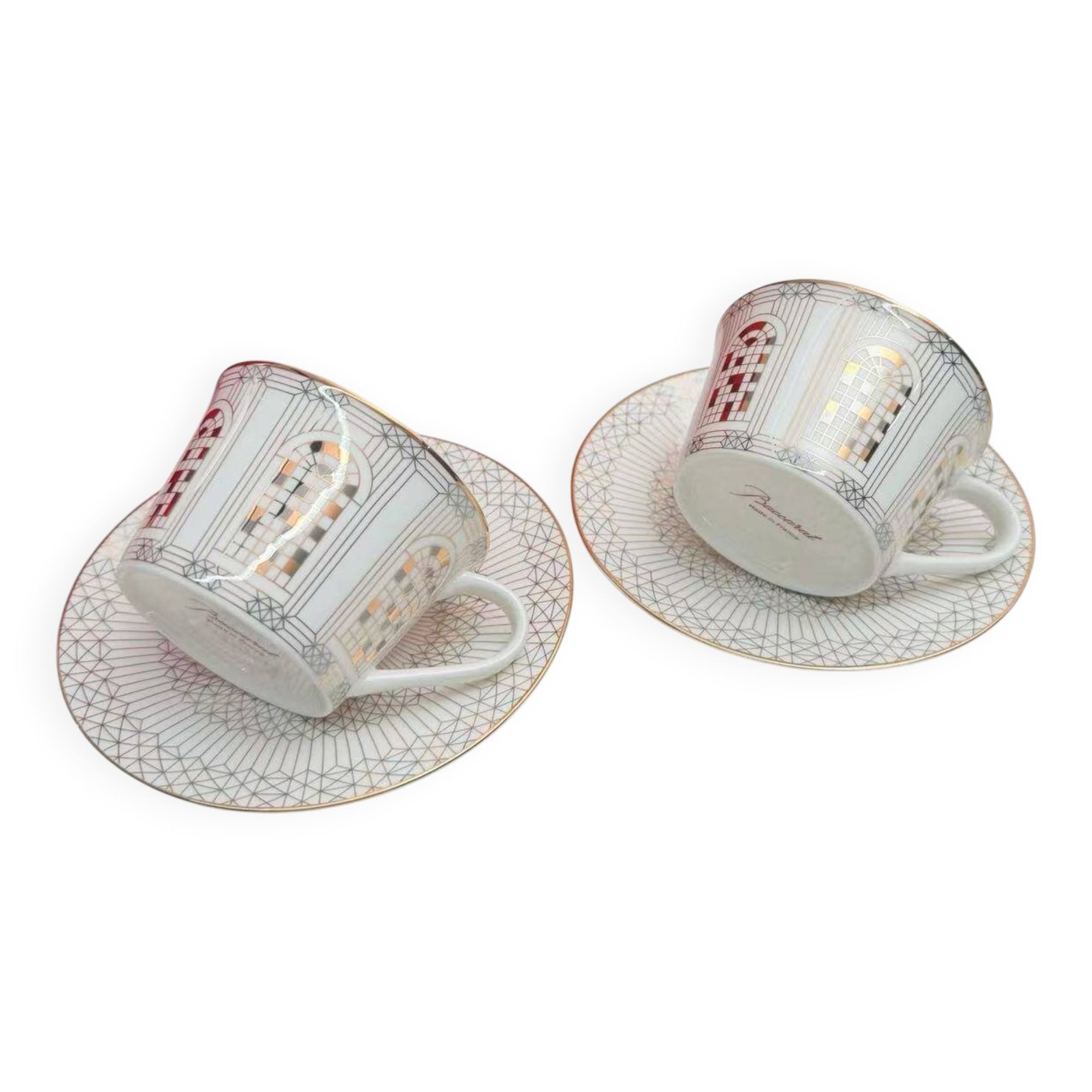 Baccarat Arcadia Gold & Platinum Porcelain Set, 2 Timbales & 2 Plates