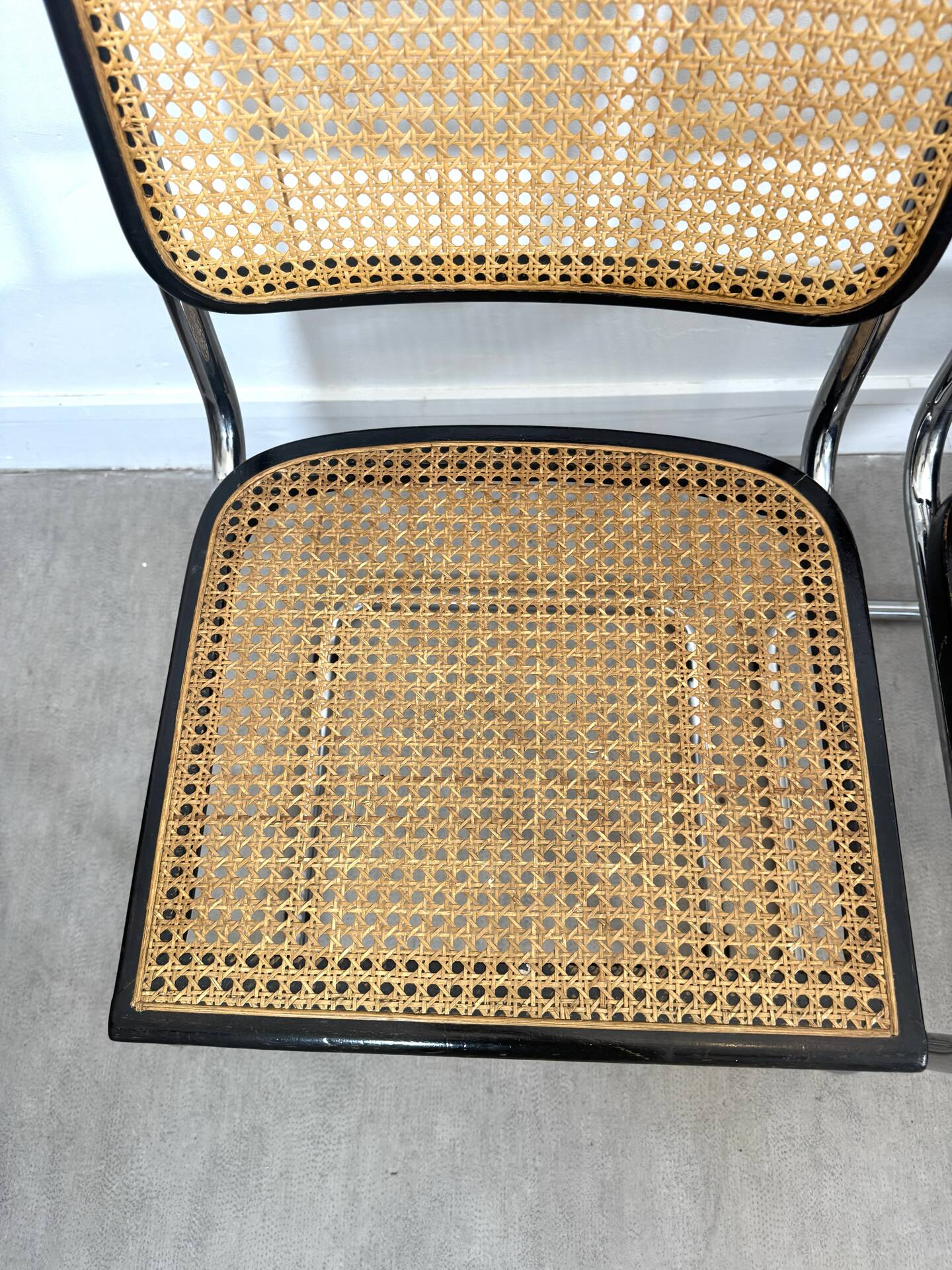 Pair of Marcel Breuer B32 Cesca chairs made in Italy.
