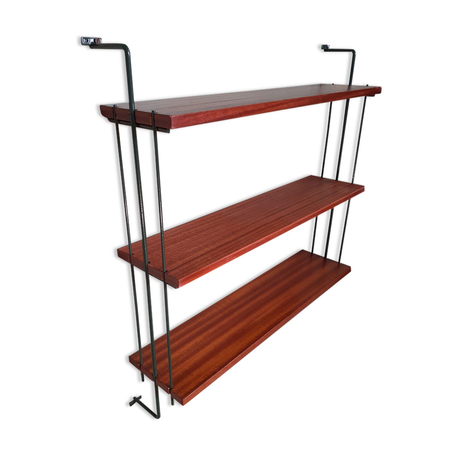 Wall shelf, khaki green and teak
