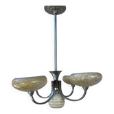 Lustre art déco opaline bois et métal