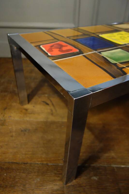 Ceramic / chrome metal coffee table Design Style Belarti, circa 1960