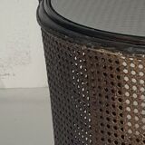 Faux bamboo rattan webbing side table with integrated hanging lamp, Dutch 1960s-1970s