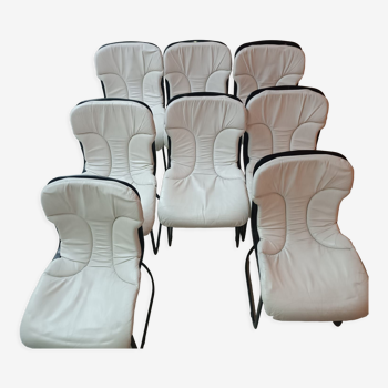 Set of 8 vintage white leather chairs model No C2 by Cidue, Italy 1970