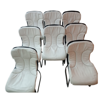 Lot de 8 chaises vintage en cuir blanc modèle No C2 par Cidue, Italie 1970