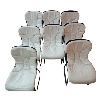 Set of 8 vintage white leather chairs model No C2 by Cidue, Italy 1970