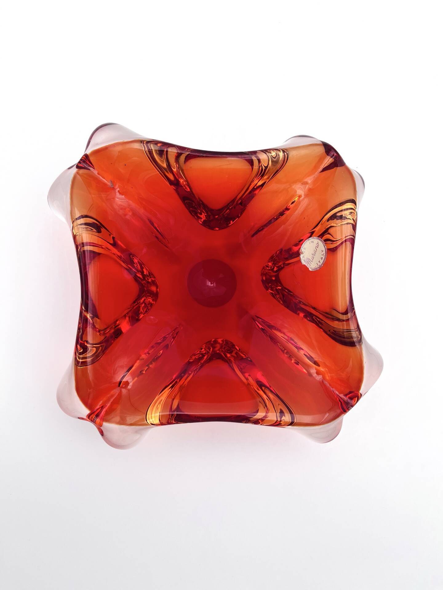 Flavio Poli Seguso Sommerso Red Amber Vintage 60s Art Glass Ashtray