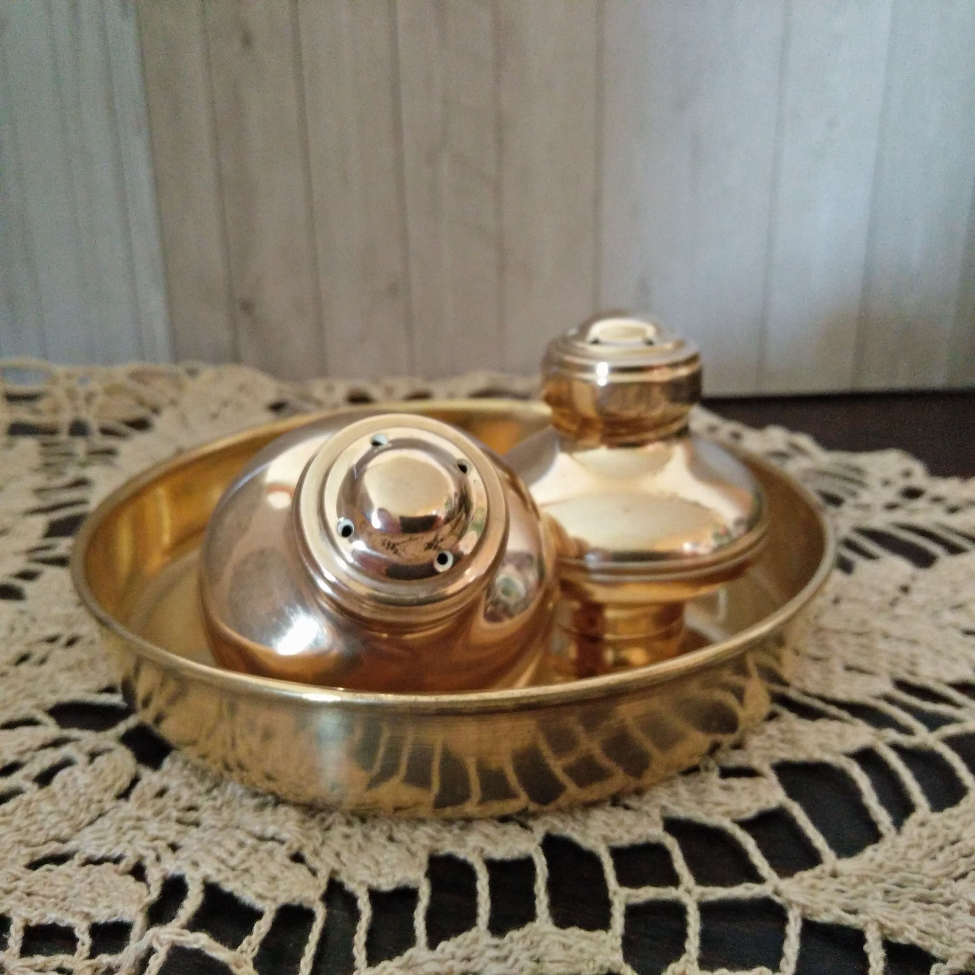 Set 3 pieces salt shaker pepper salting gilded copper