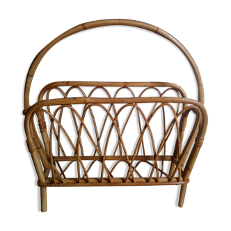 Porte-revue rotin années 50