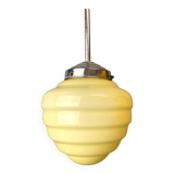 Art Deco cream opaline beehive glass hanging lamp