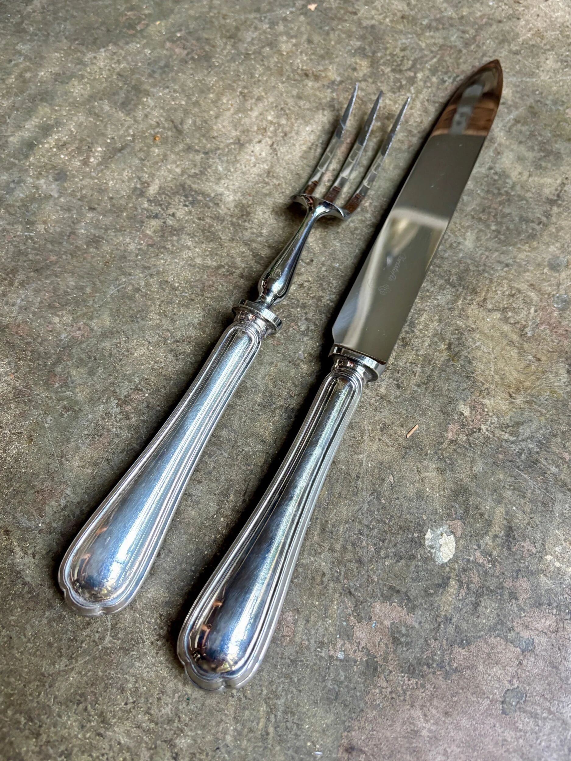 2 service cutlery sets, Christofle silver-plated meat, "Spatours" pattern.