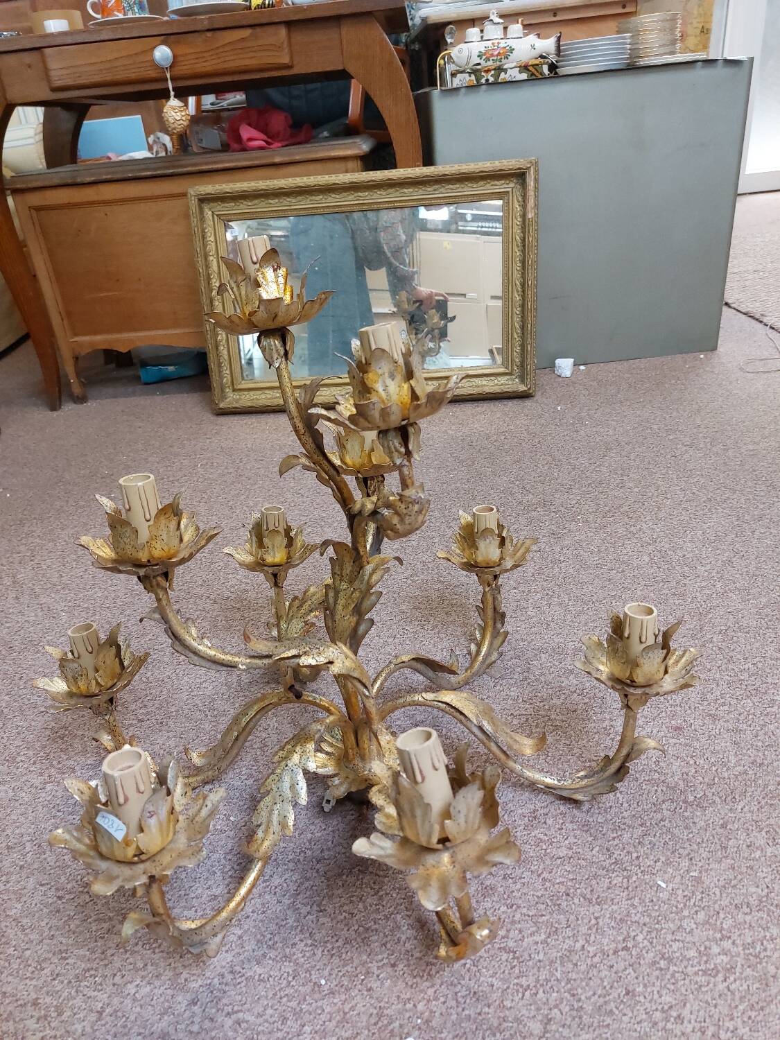 Lustre fleurs doré 9 lumières