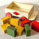 Wooden pull-along toy with coloured blocks, vintage toy.