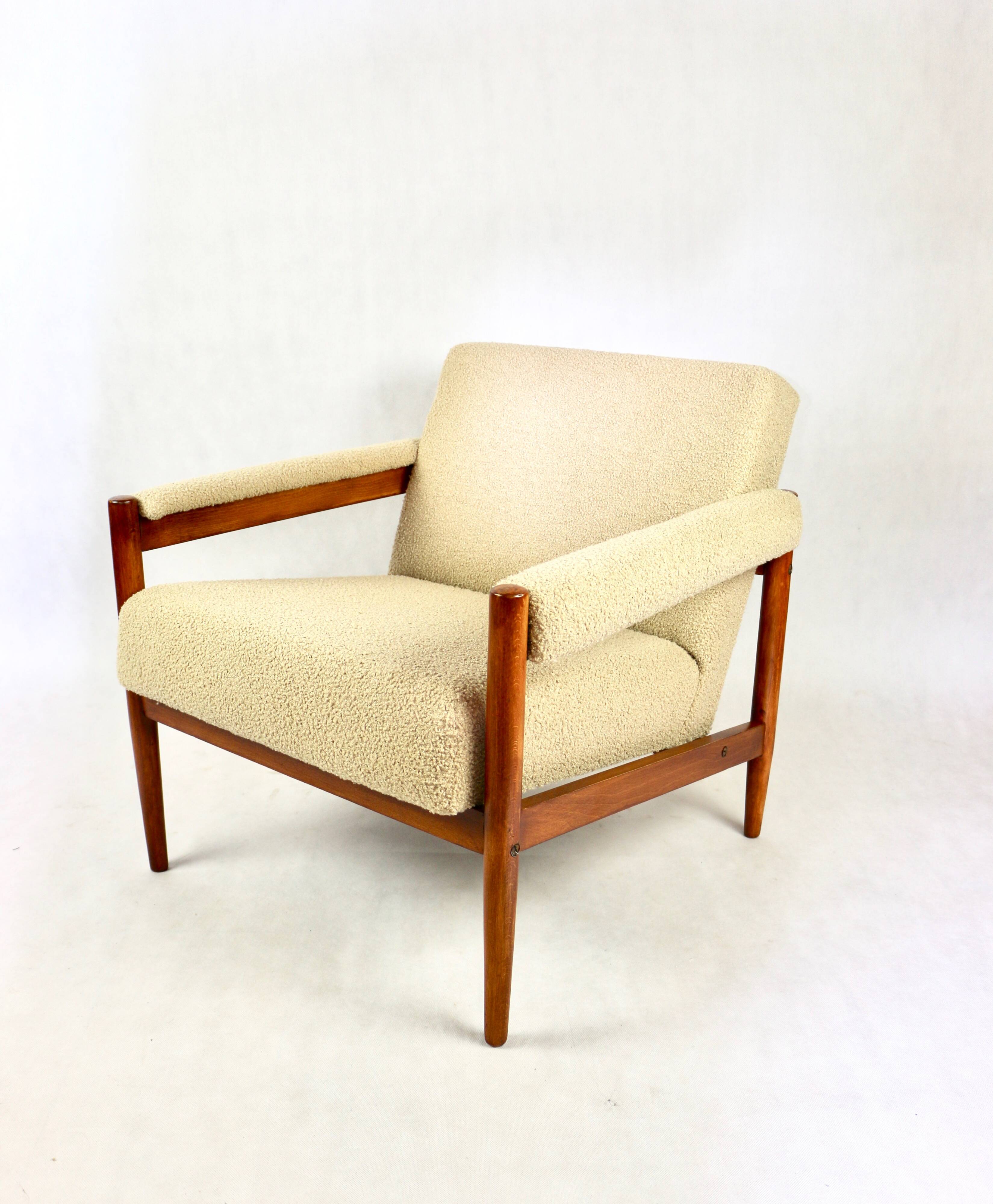 Vintage beige boucle loop armchair, 1970s