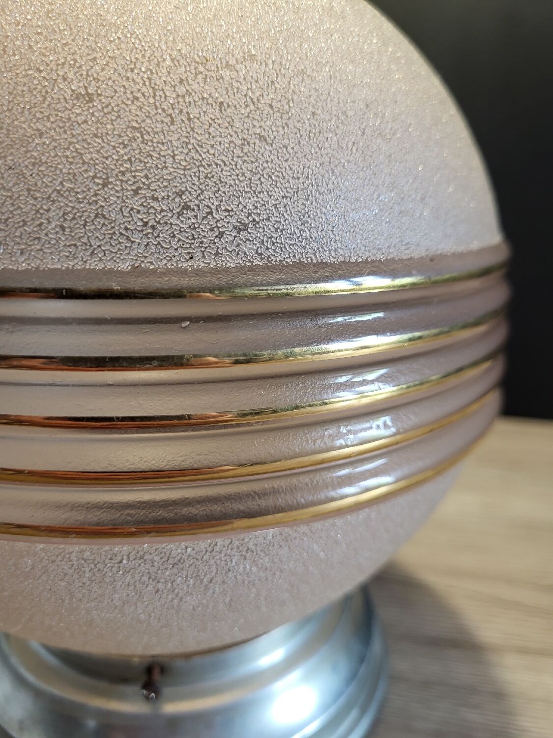 Old opaline pink ball ceiling light vintage frosted glass aluminum support suspension