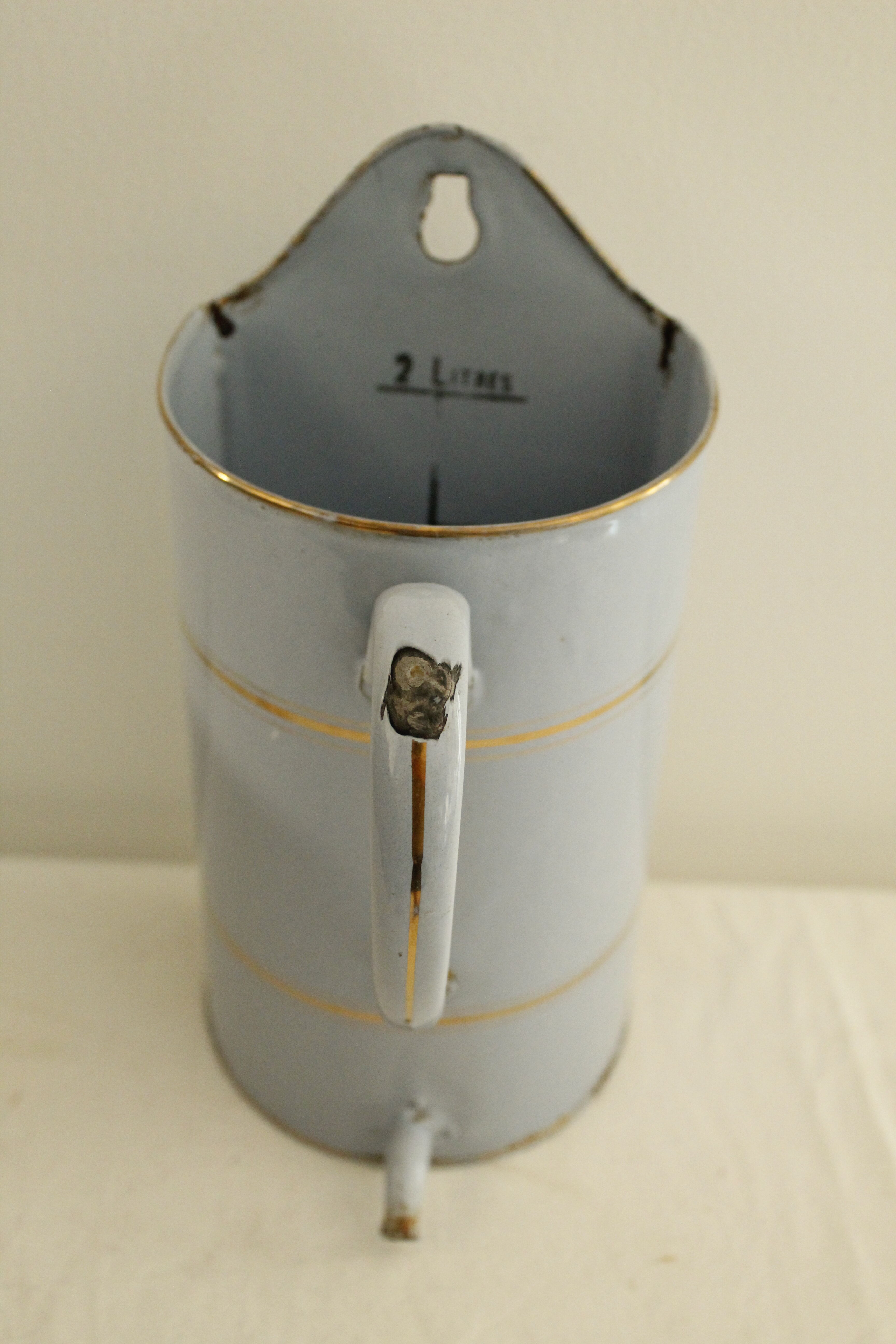 Enamelled metal fountain - light blue and gold