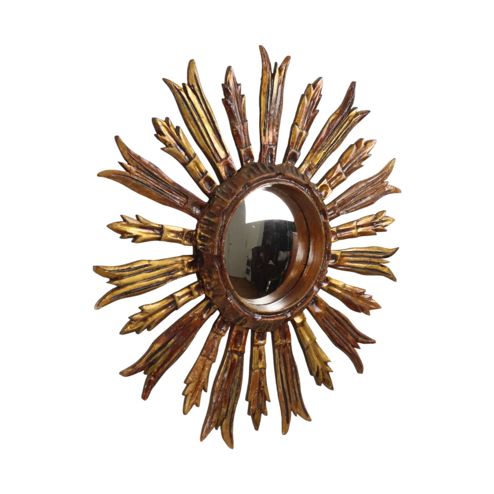 Vintage Wooden Sun Mirror Sunburst Gold Fifties 52cm