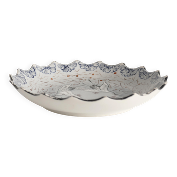 Japanese Meiji Period Light Blue Porcelain Dish with Cranes