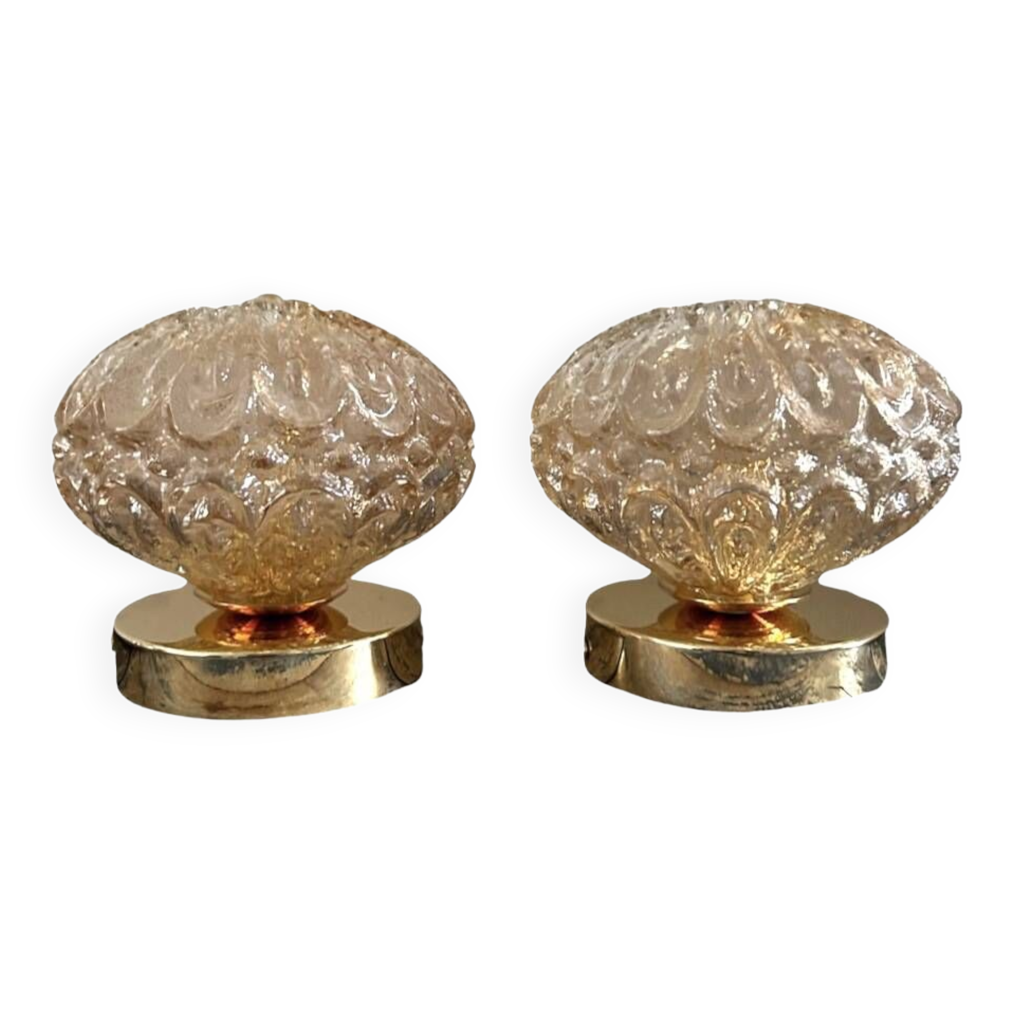 Set of two vintage amber glass wall lights