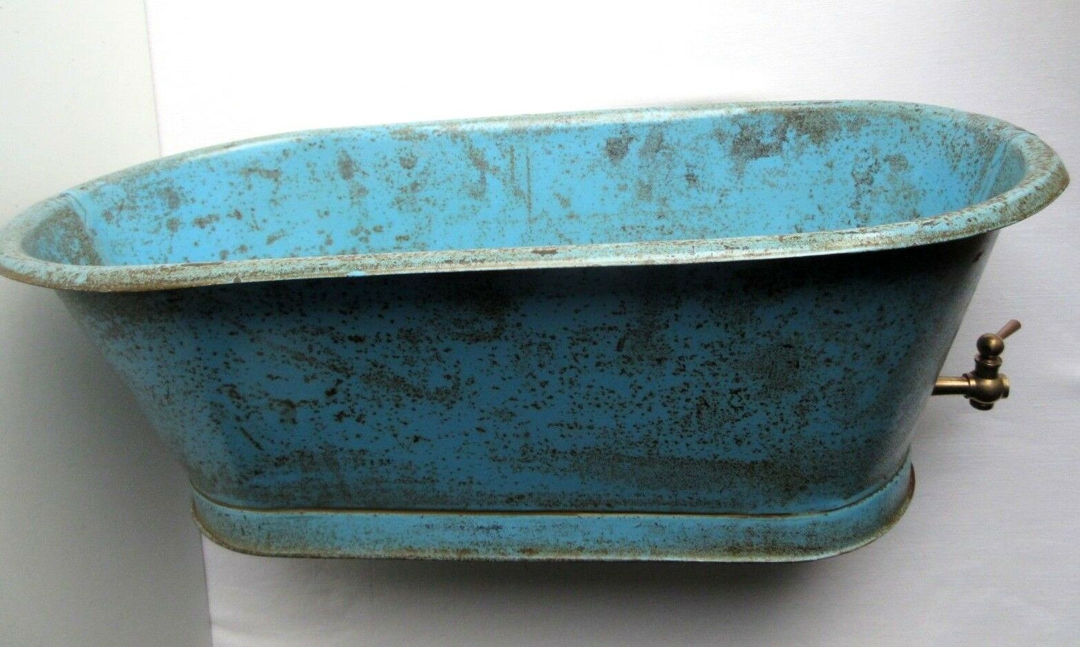 Doll bathtub, blue sheet toy, brass faucet, 1880-1900 era