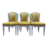 Set of 6 Louis XVI style chairs with polished wood and velvet.
