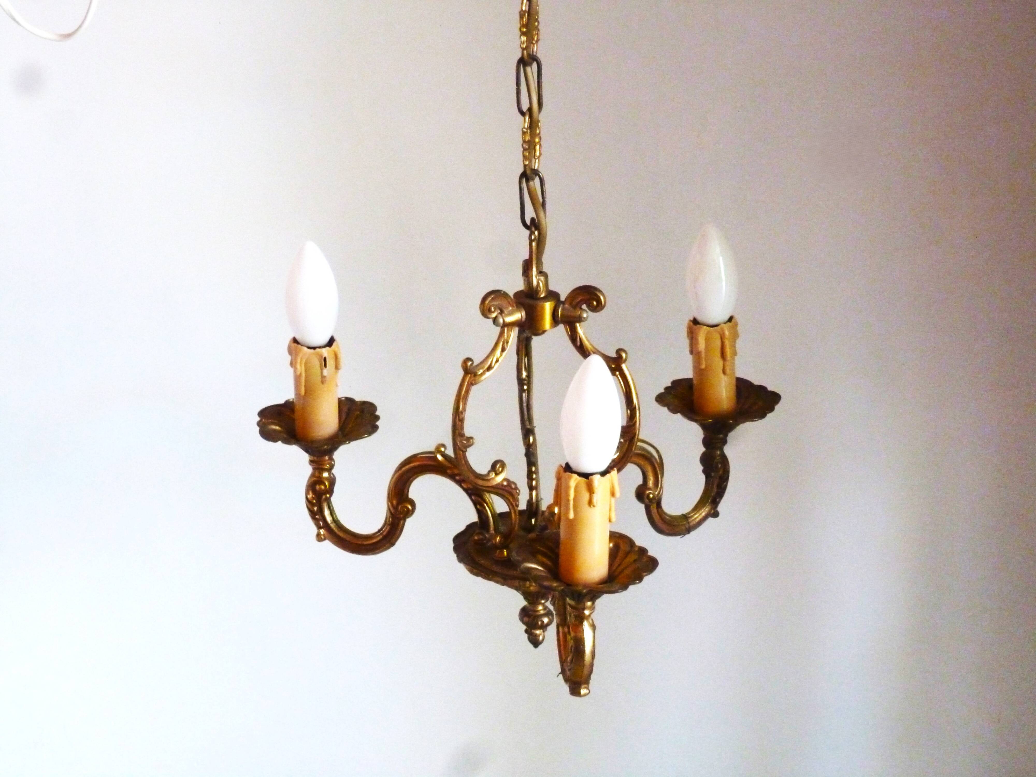 Bronze chandelier, 3-arm bronze pendant light, living room light.