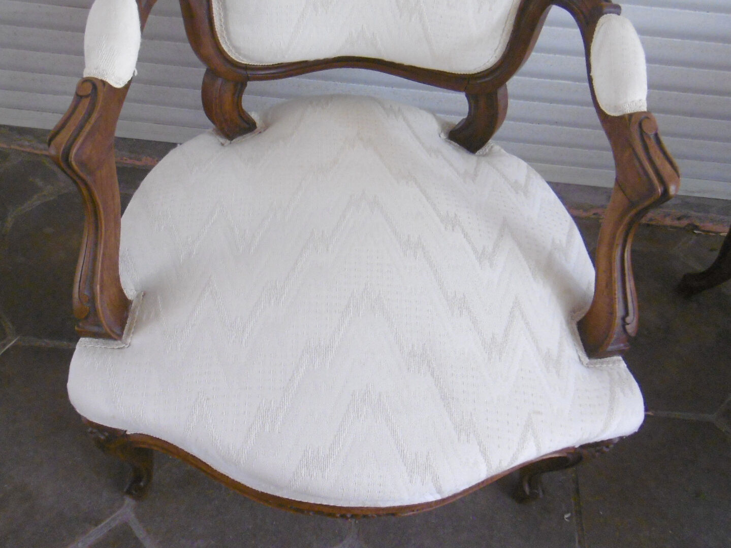 Pair of Louis XV style shepherdess armchairs redone ecru fabric
