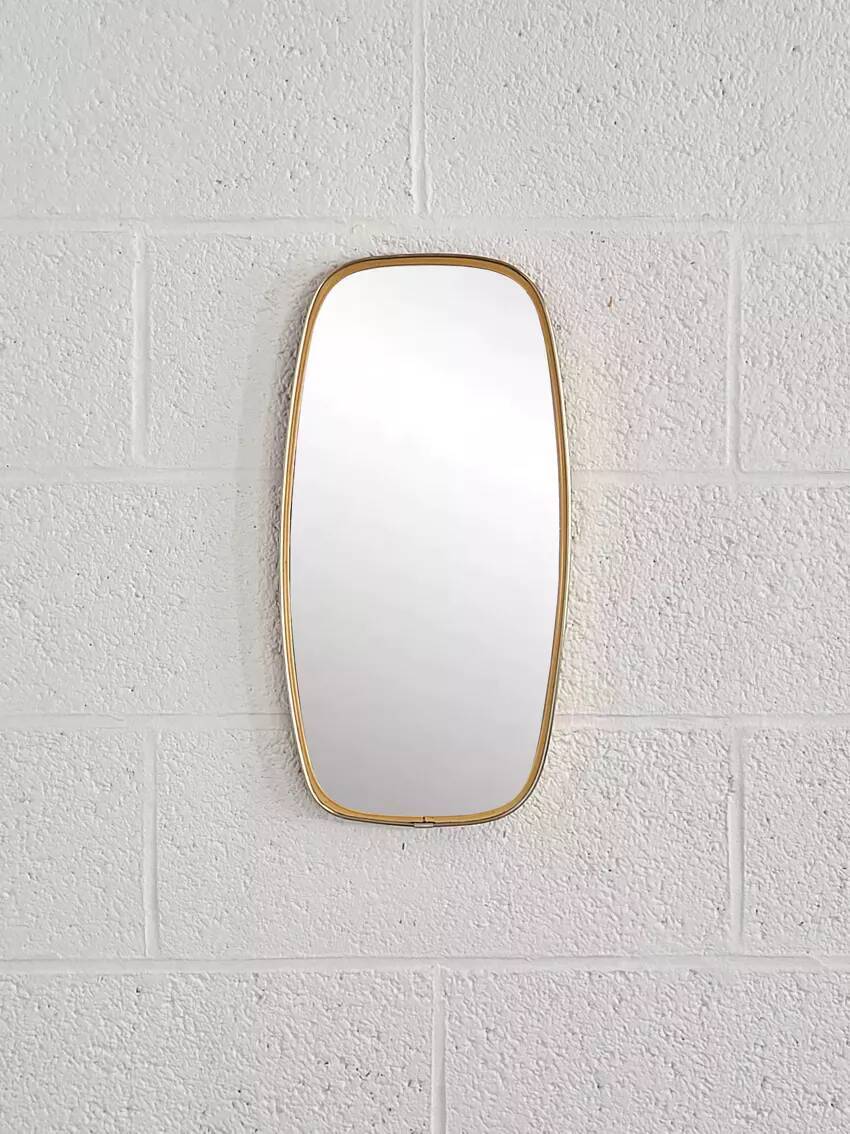 Rearview mirror and free form from the 50s - 60s on gold frame