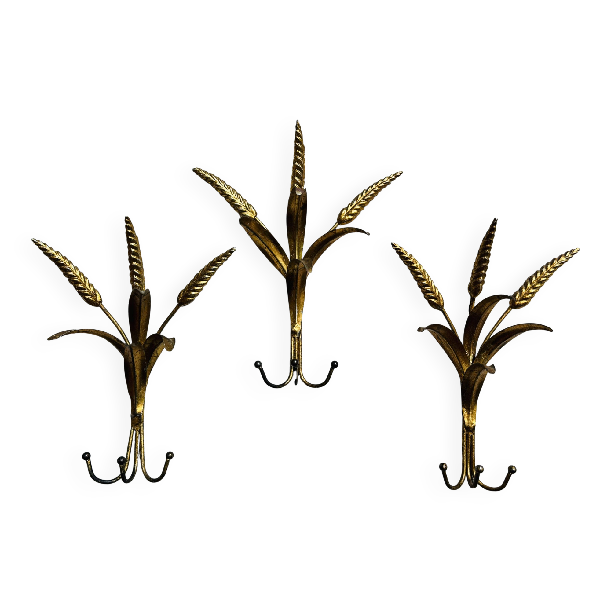 Set of 3 wheat sheaf coat hooks, Italy, 1960s, Hans Kogl style.