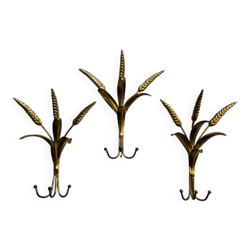 Set of 3 wheat sheaf coat hooks, Italy, 1960s, Hans Kogl style.