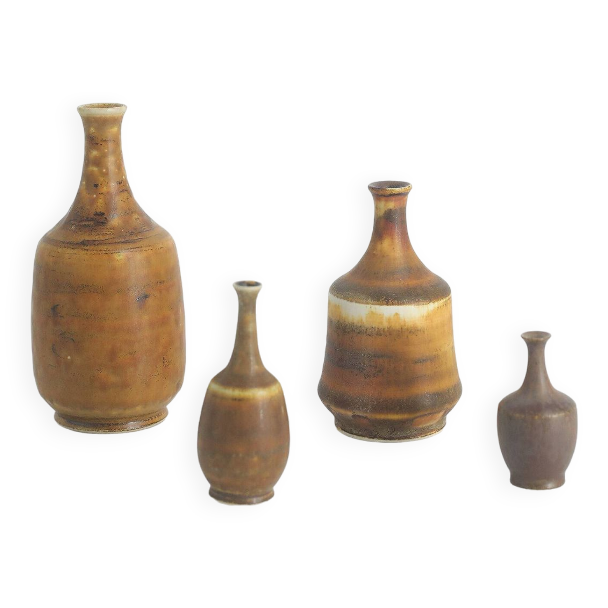 Suite de 4 vases de collection Mid-Century scandinave en grès marron par Gunnar Borg
