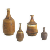 Set of 4 Mid-Century Scandinavian collection vases in brown stoneware by Gunnar Borg.