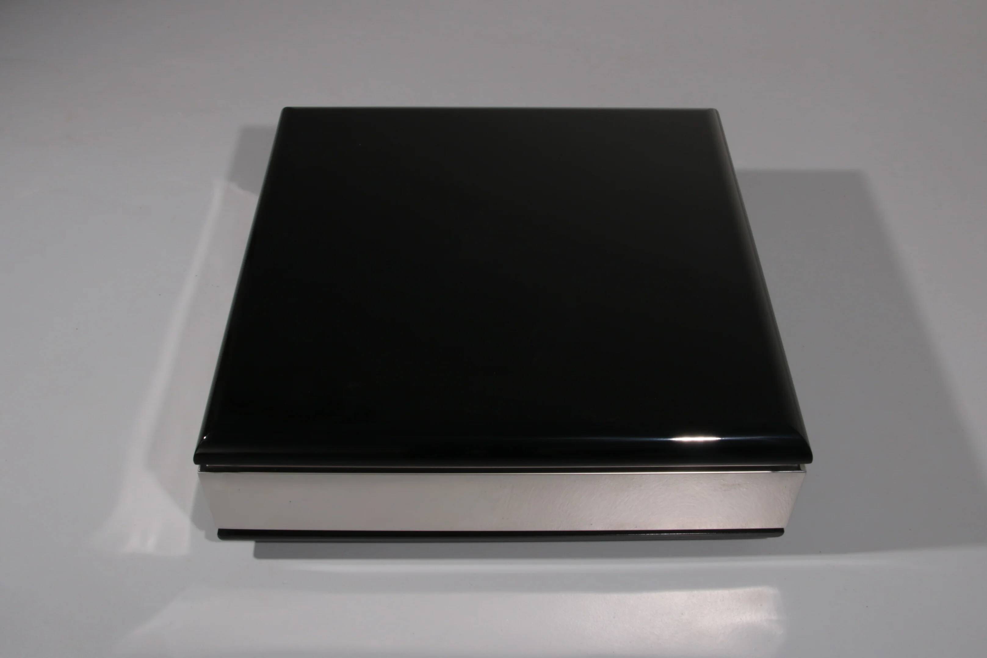 Willy Rizzo square black coffee table with mirrored glass