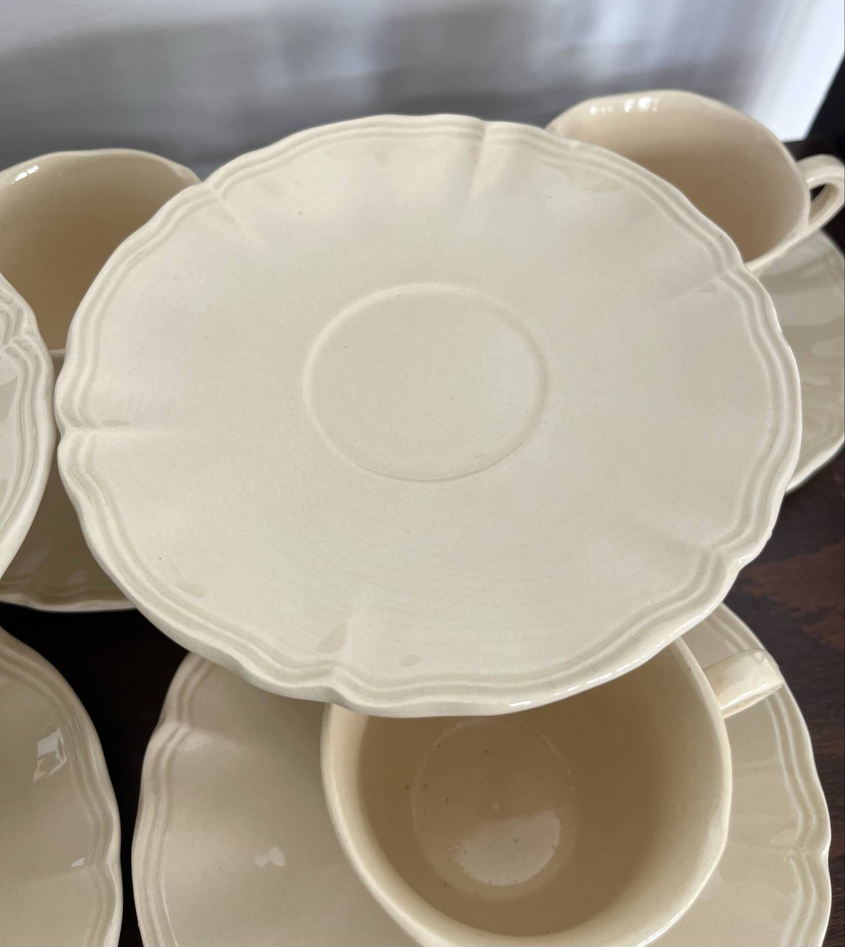 Ivory ribbed café service 7 cups Sarreguemines