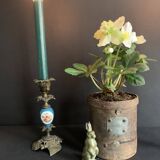 Pair of Napoleon III candlesticks in bronze and floral porcelain