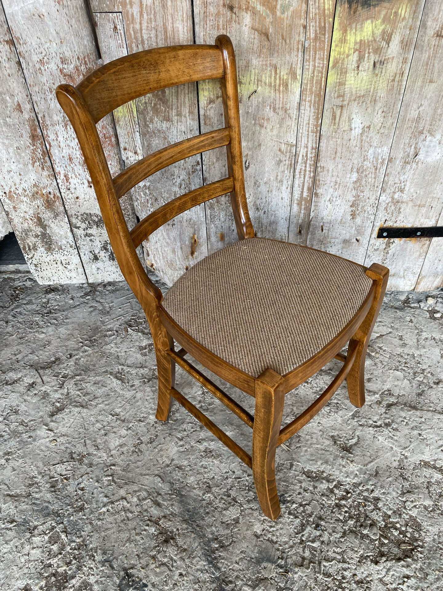 Set of 3 Antique BAUMANN Chairs Wood + Vintage Fabric Cushion Seat