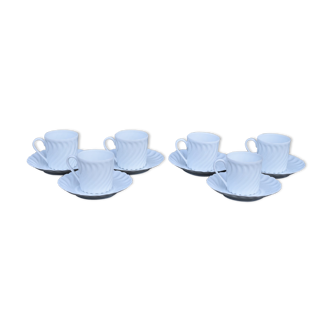6 tasses et sous tasses à café Tharaud Limoges forme valençay modèle sillage