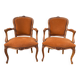 Pair of Louis XV style armchairs in ochre velvet